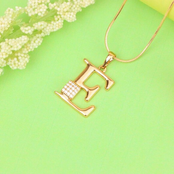 "Rose Gold Plated E Initial Pendant with Sparkling Stone Accent, XPPT1416 - Picture 3 of 13